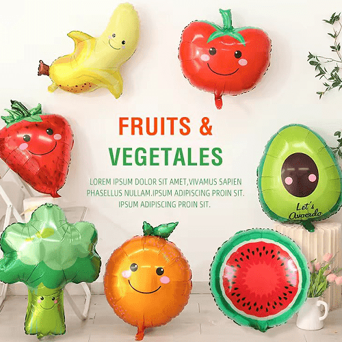 پھل اور سبزیاں غبارے کو ورق کرتی ہیں۔